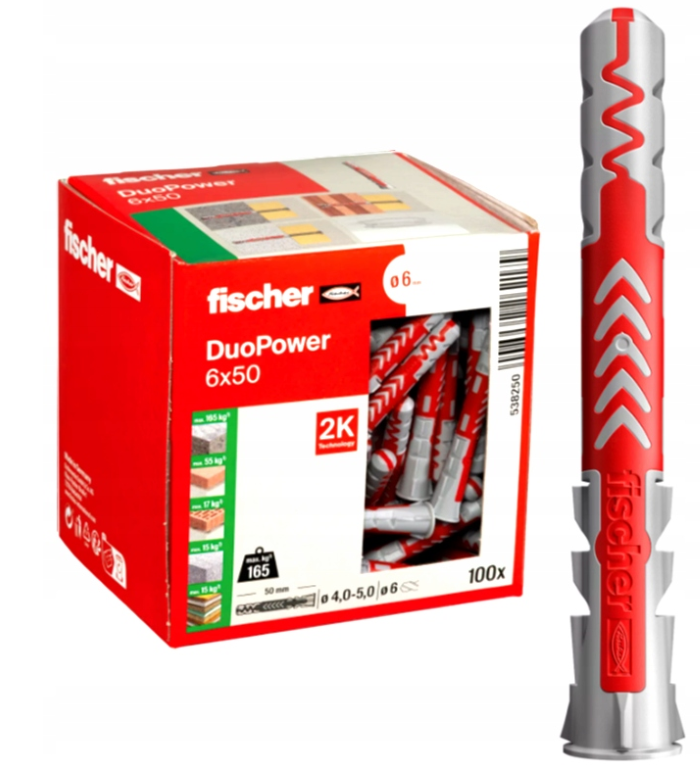 FISCHER DUOPOWER 6x50 KOŁKI ROZPOROWE  100szt