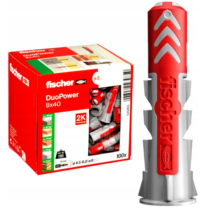 FISCHER DUOPOWER 8x40 KOŁKI ROZPOROWE  100szt